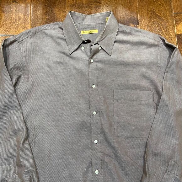 Donna Karen Signature Button Front Cotton Gray Dress Shirt Men's Size Large - Picture 2 of 8